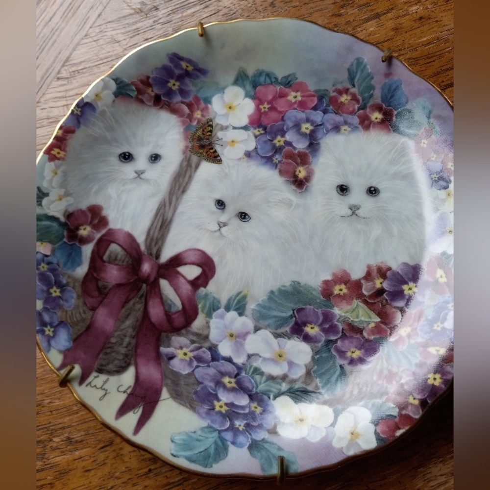 Lily Chang "Hearts Of Gold" Floral Kittens Decorative Collectible Plate!!!! - Picture 6 of 8